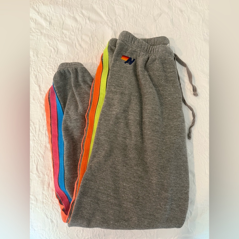 Aviator Nation Gray Sweatpants with Vibrant Stripes